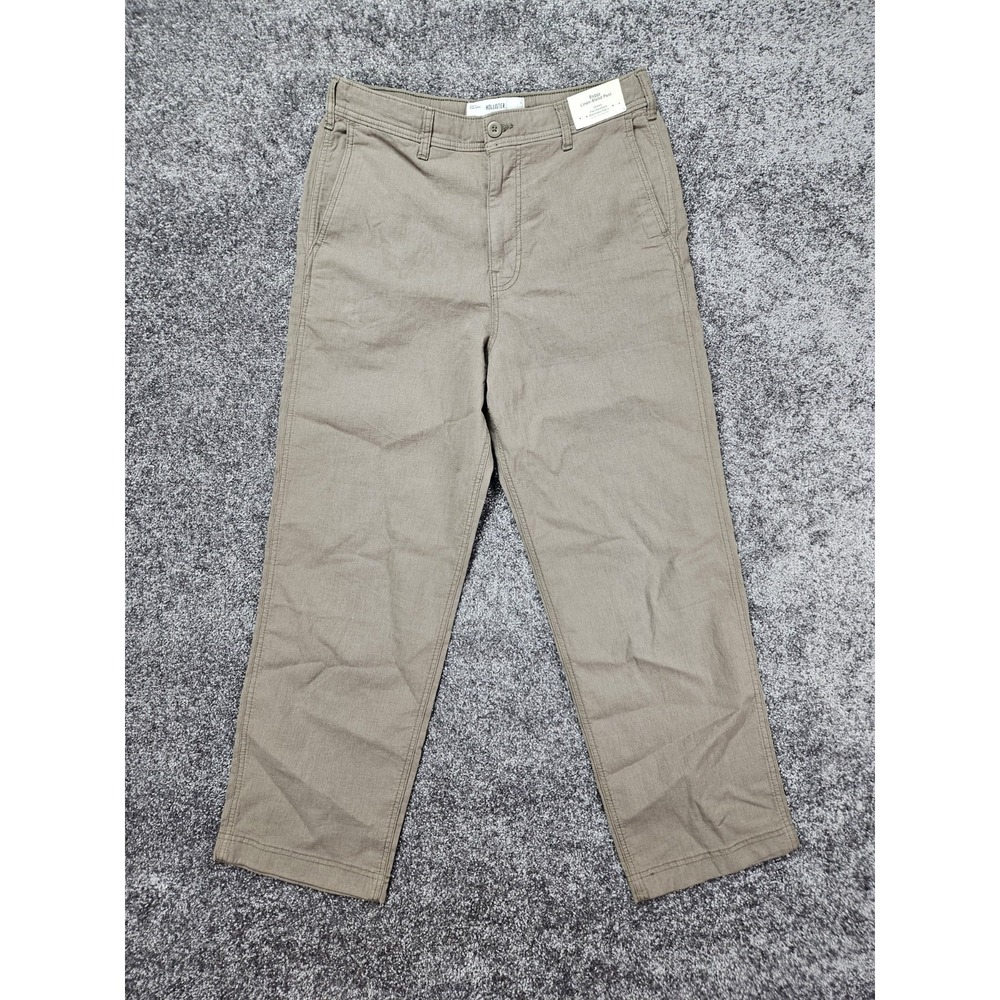 Hollister Baggy Linen Blend Pants Men's L 32x29 Taupe Stretch Flex Waist NWT